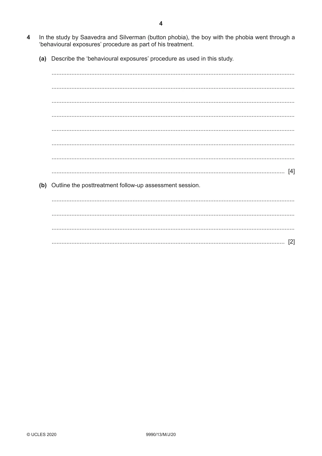 Cambridge A Level Psychology (from 2018) 9990 2020 May/June Paper 1 · Variant 3 question paper, page 4 of 12
