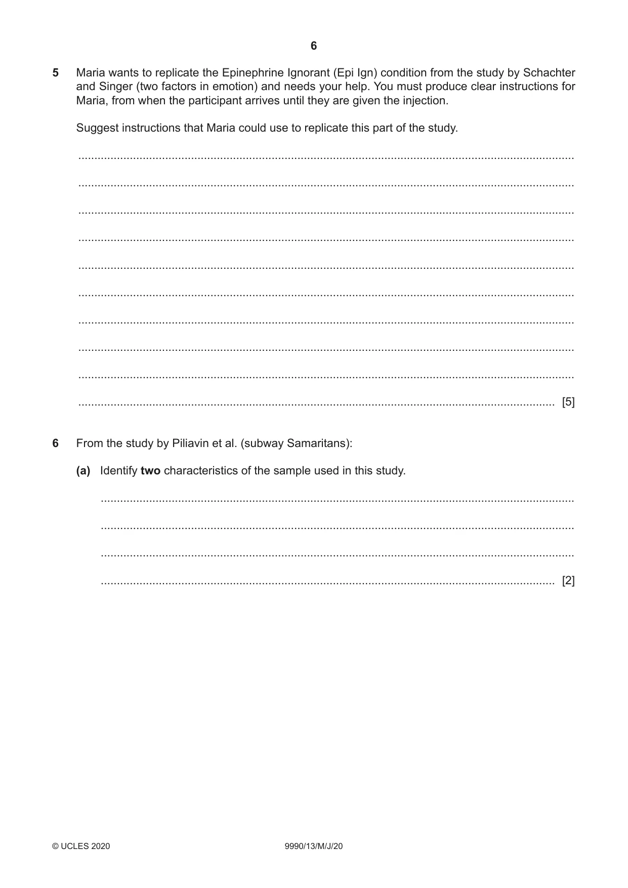Cambridge A Level Psychology (from 2018) 9990 2020 May/June Paper 1 · Variant 3 question paper, page 6 of 12
