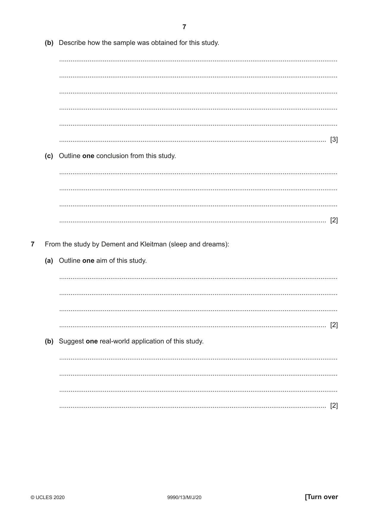 Cambridge A Level Psychology (from 2018) 9990 2020 May/June Paper 1 · Variant 3 question paper, page 7 of 12
