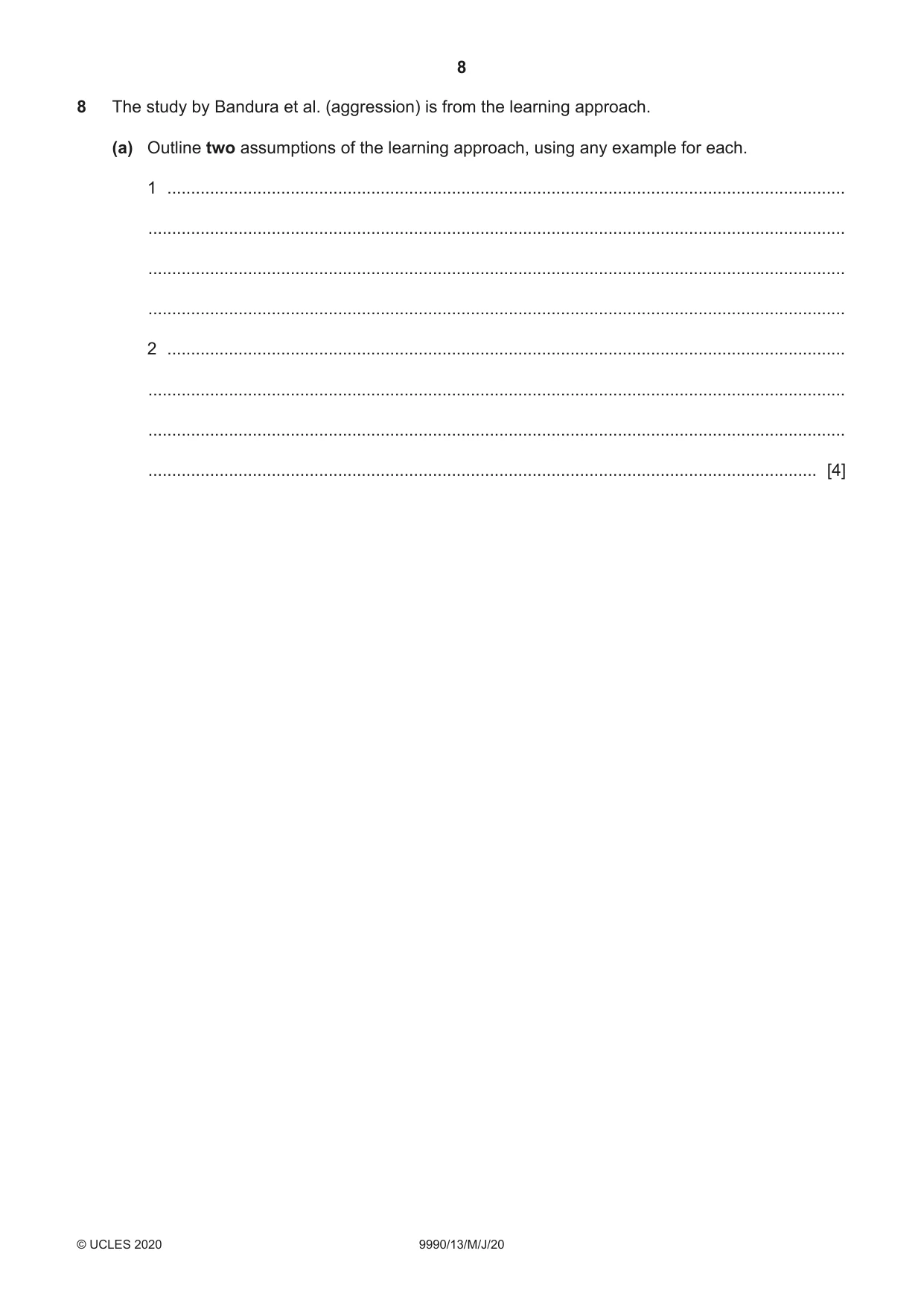 Cambridge A Level Psychology (from 2018) 9990 2020 May/June Paper 1 · Variant 3 question paper, page 8 of 12