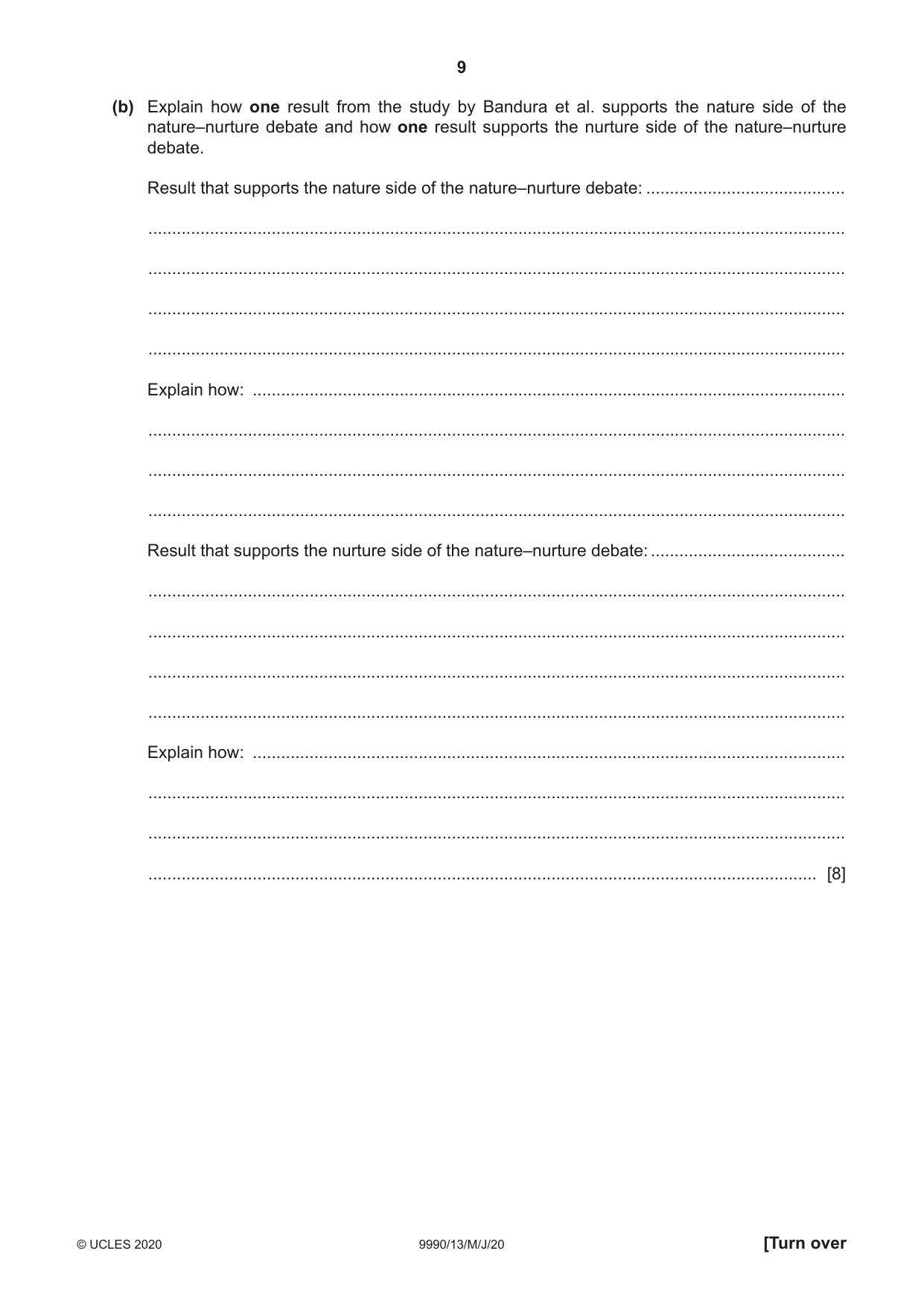 Cambridge A Level Psychology (from 2018) 9990 2020 May/June Paper 1 · Variant 3 question paper, page 9 of 12
