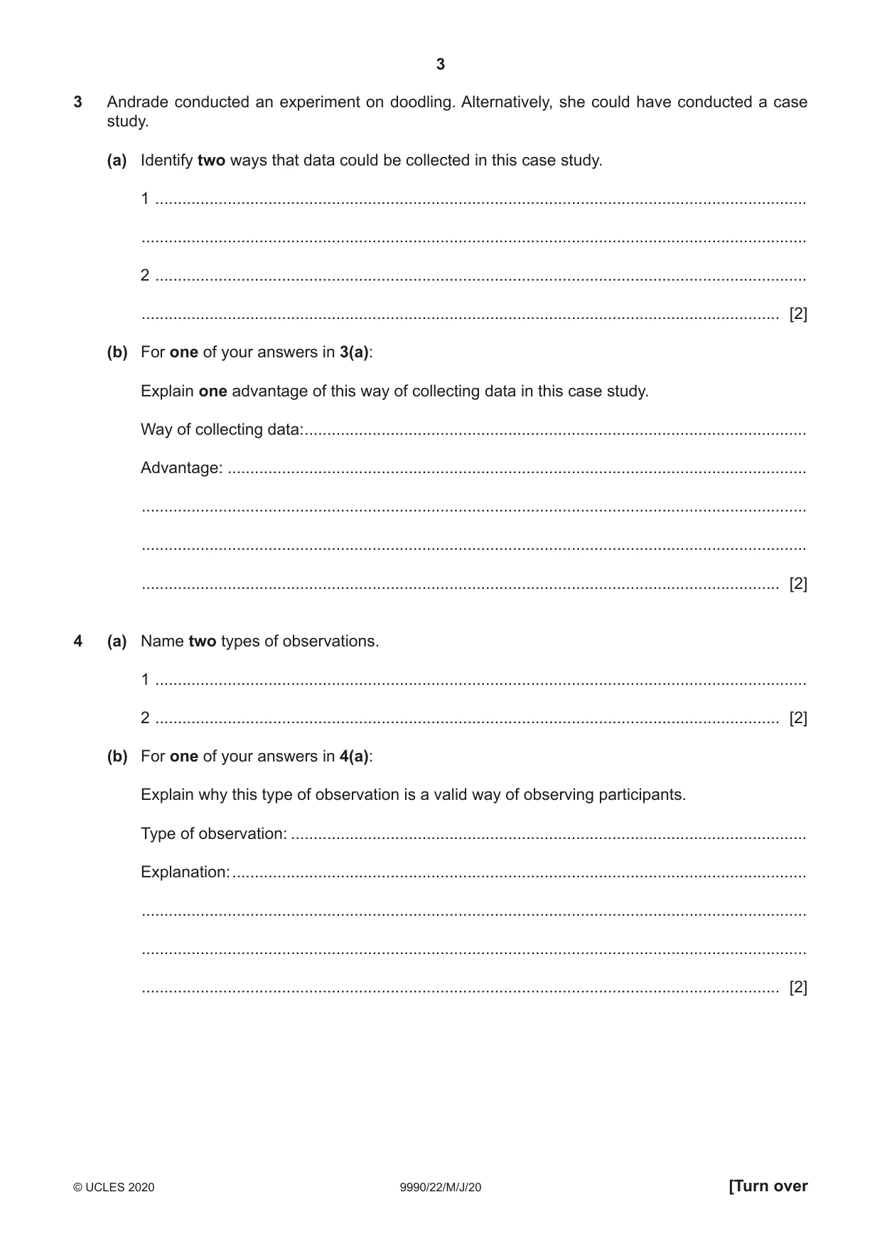 Cambridge A Level Psychology (from 2018) 9990 2020 May/June Paper 2 · Variant 2 question paper, page 3 of 12