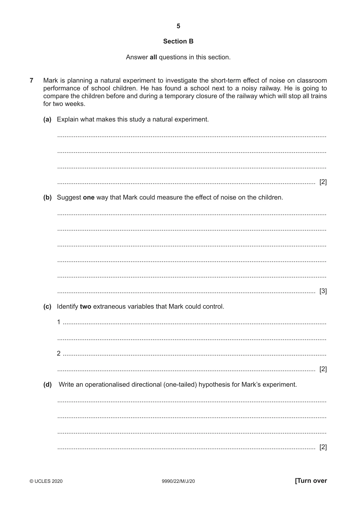 Cambridge A Level Psychology (from 2018) 9990 2020 May/June Paper 2 · Variant 2 question paper, page 5 of 12