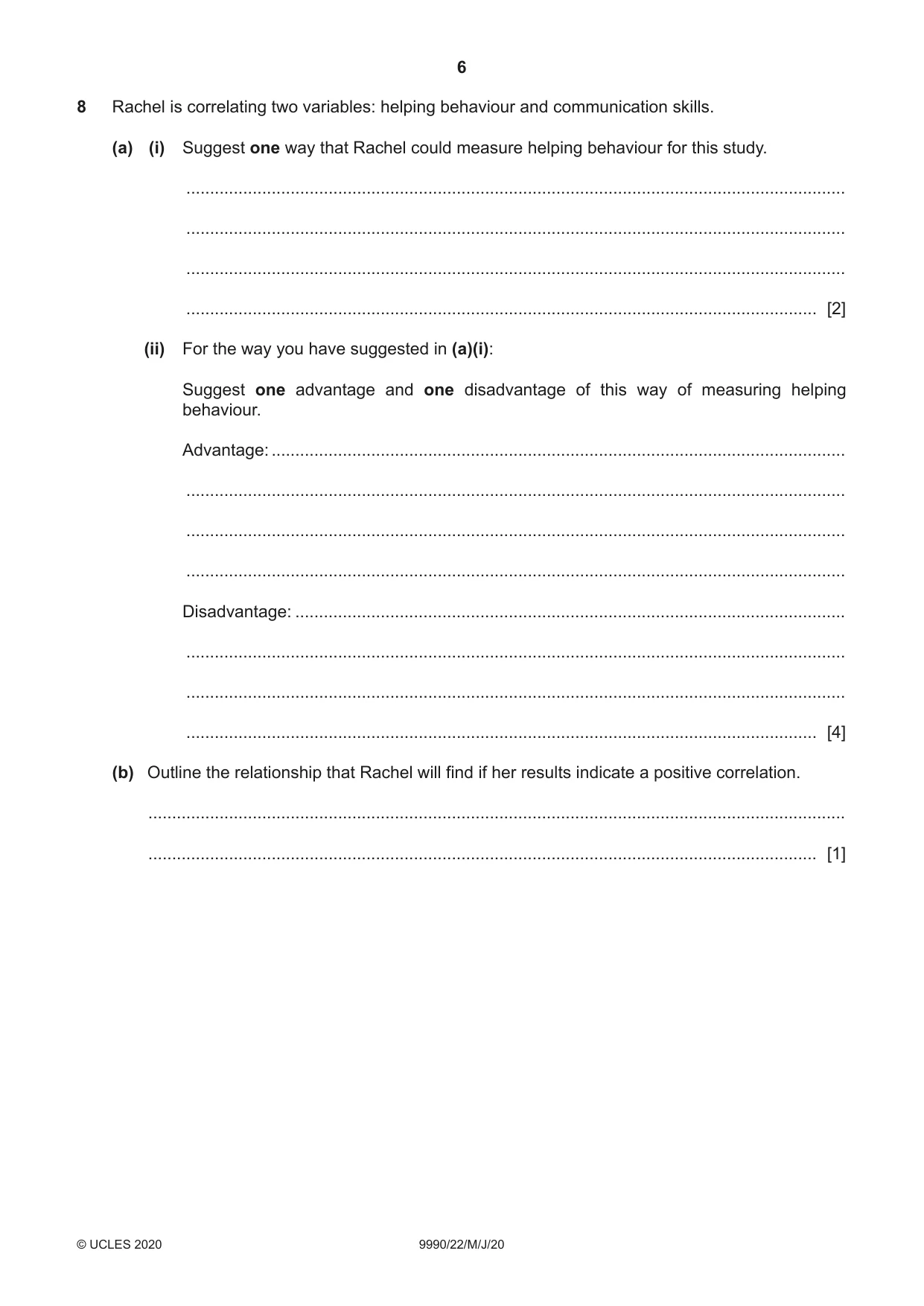 Cambridge A Level Psychology (from 2018) 9990 2020 May/June Paper 2 · Variant 2 question paper, page 6 of 12