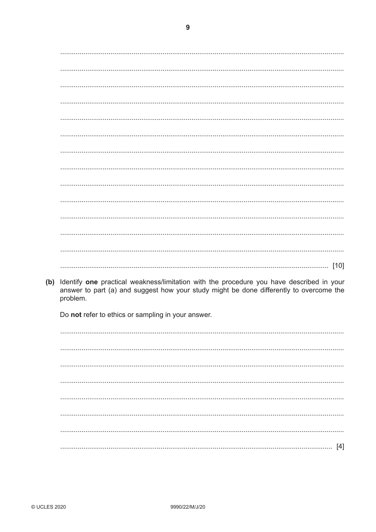 Cambridge A Level Psychology (from 2018) 9990 2020 May/June Paper 2 · Variant 2 question paper, page 9 of 12