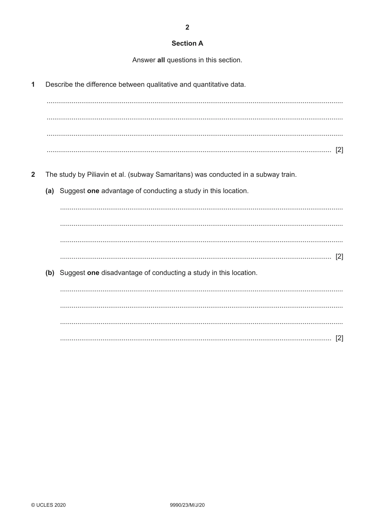 Cambridge A Level Psychology (from 2018) 9990 2020 May/June Paper 2 · Variant 3 question paper, page 2 of 12