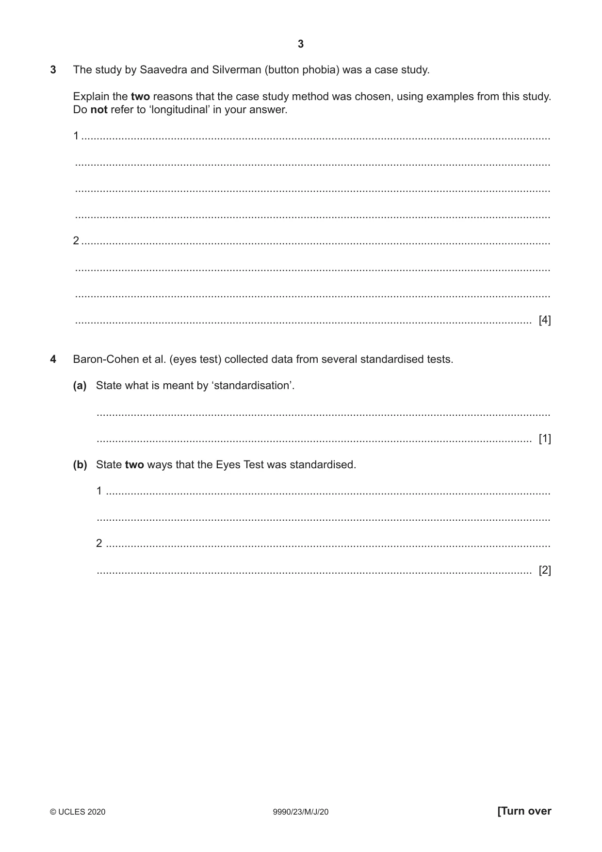 Cambridge A Level Psychology (from 2018) 9990 2020 May/June Paper 2 · Variant 3 question paper, page 3 of 12
