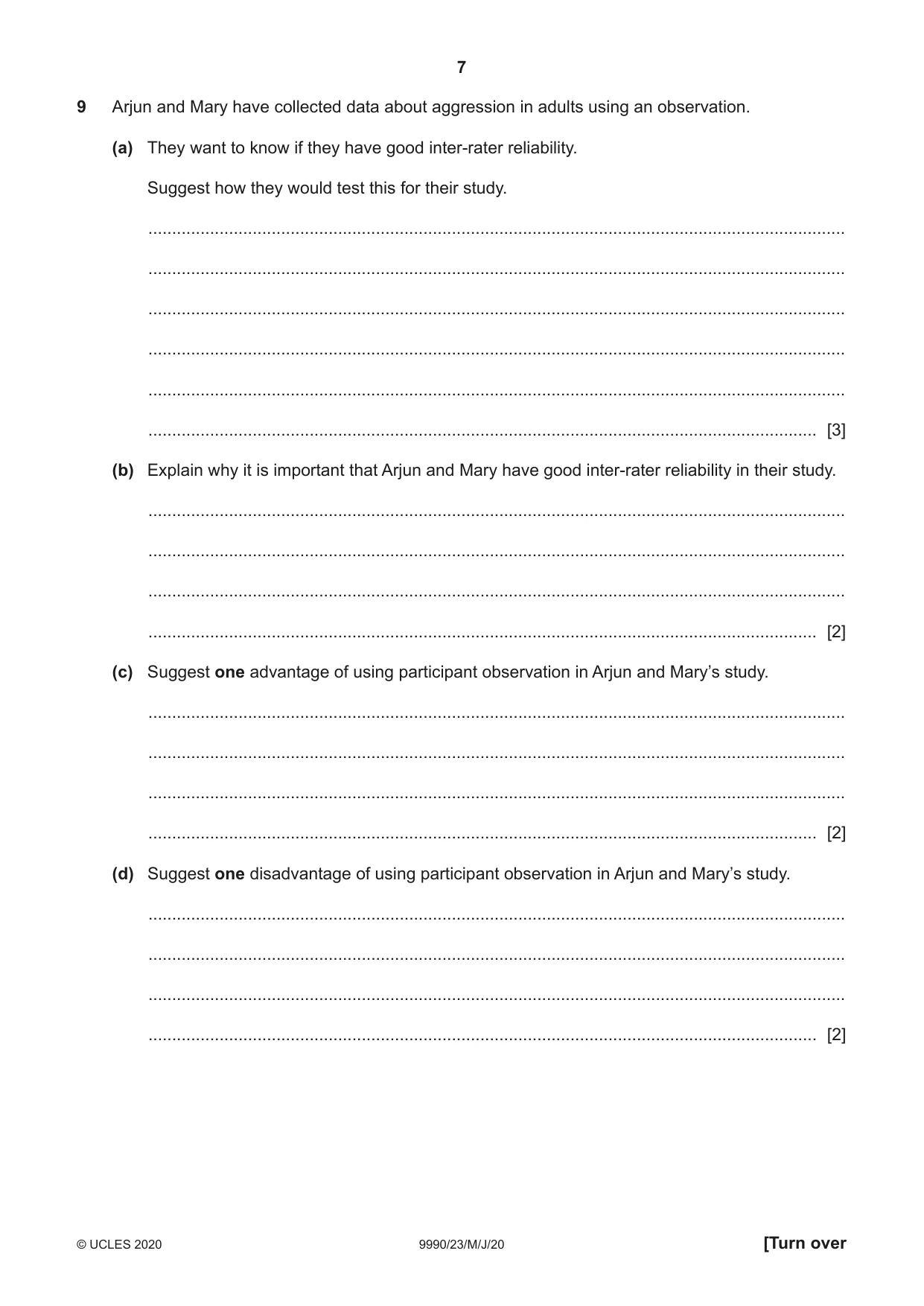 Cambridge A Level Psychology (from 2018) 9990 2020 May/June Paper 2 · Variant 3 question paper, page 7 of 12