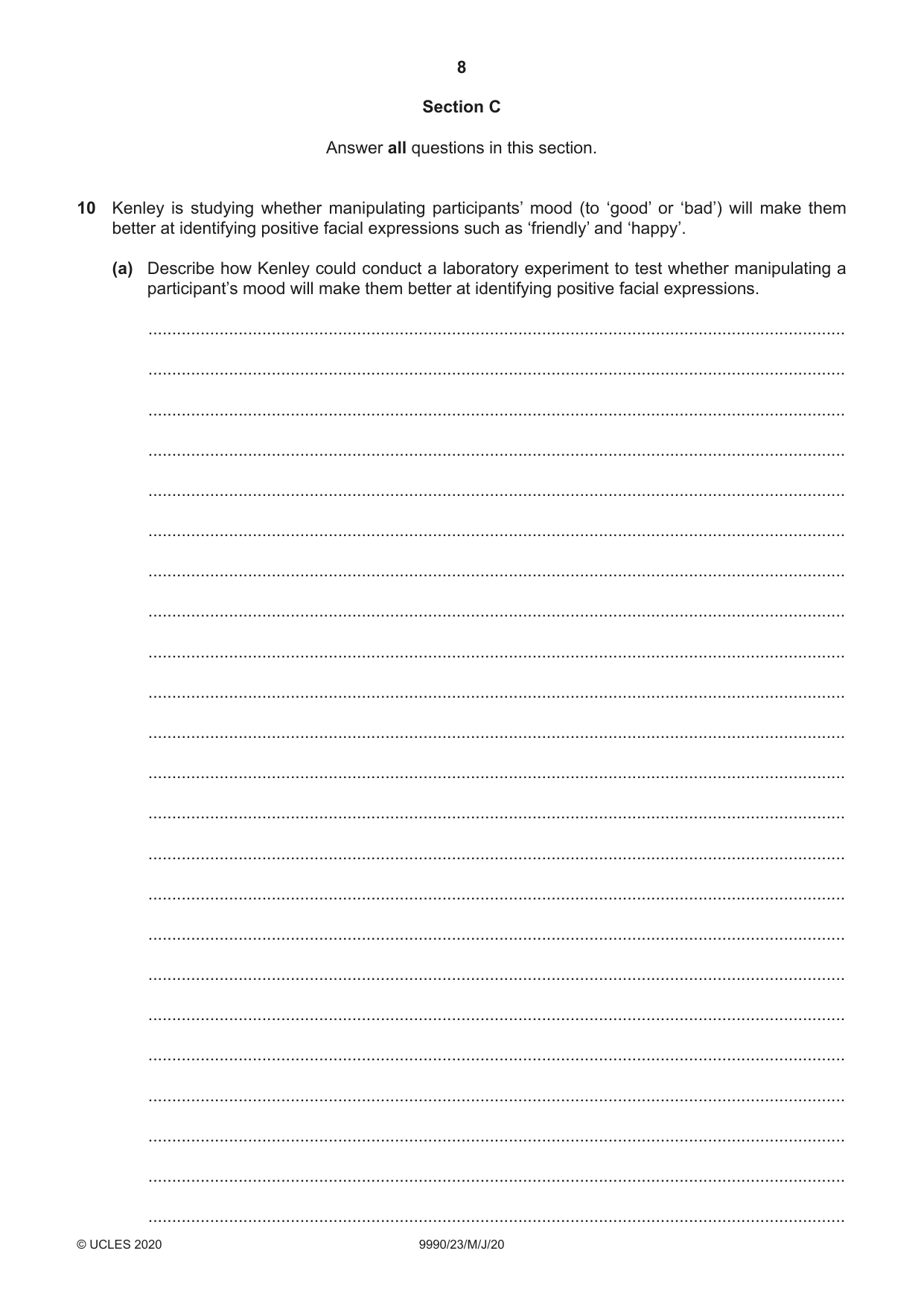 Cambridge A Level Psychology (from 2018) 9990 2020 May/June Paper 2 · Variant 3 question paper, page 8 of 12