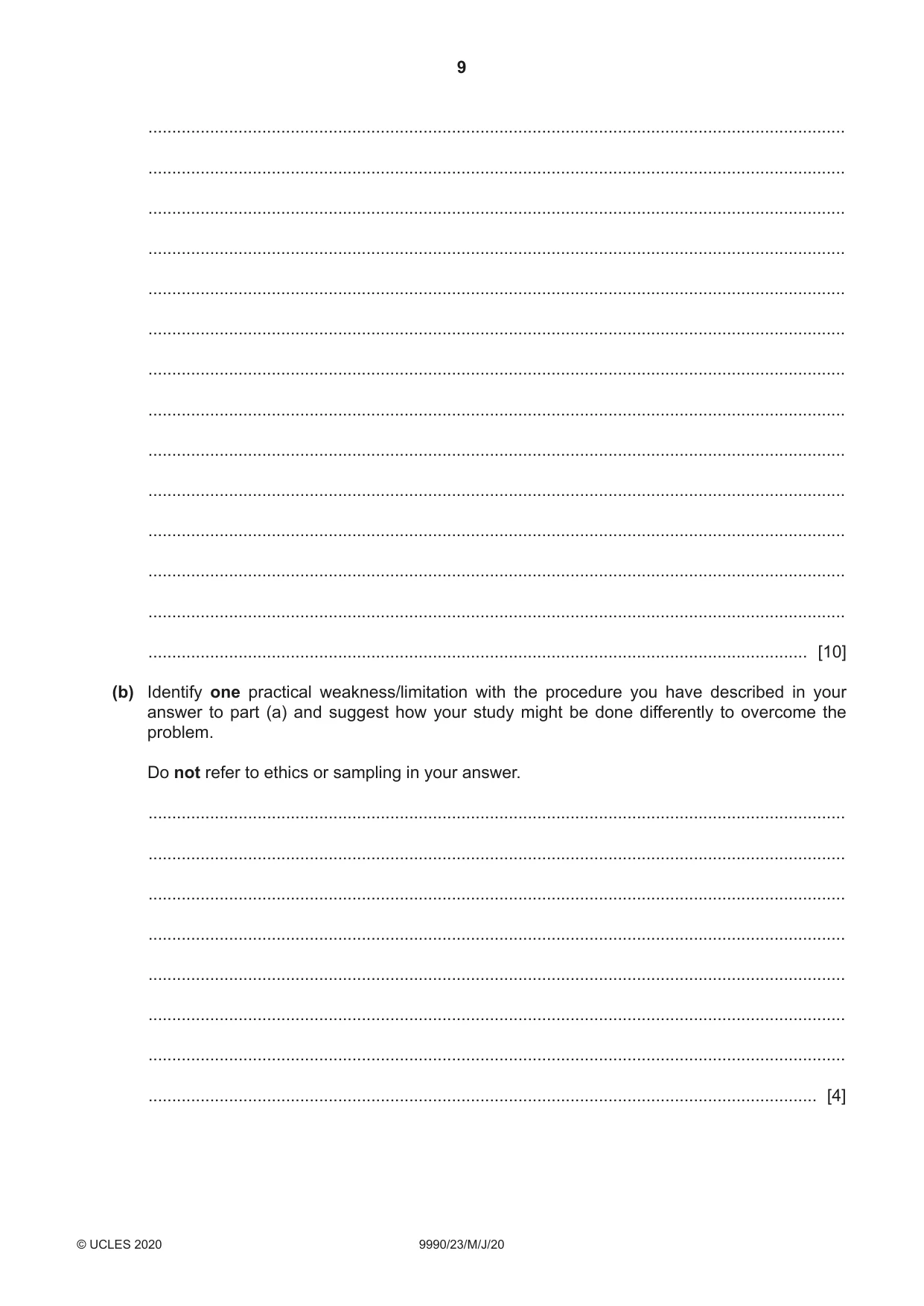 Cambridge A Level Psychology (from 2018) 9990 2020 May/June Paper 2 · Variant 3 question paper, page 9 of 12