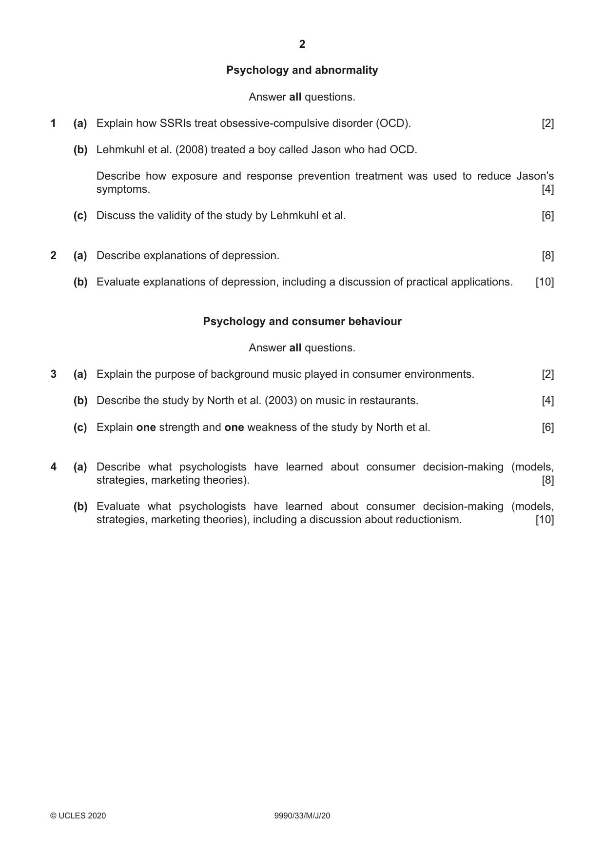Cambridge A Level Psychology (from 2018) 9990 2020 May/June Paper 3 · Variant 3 question paper, page 2 of 4