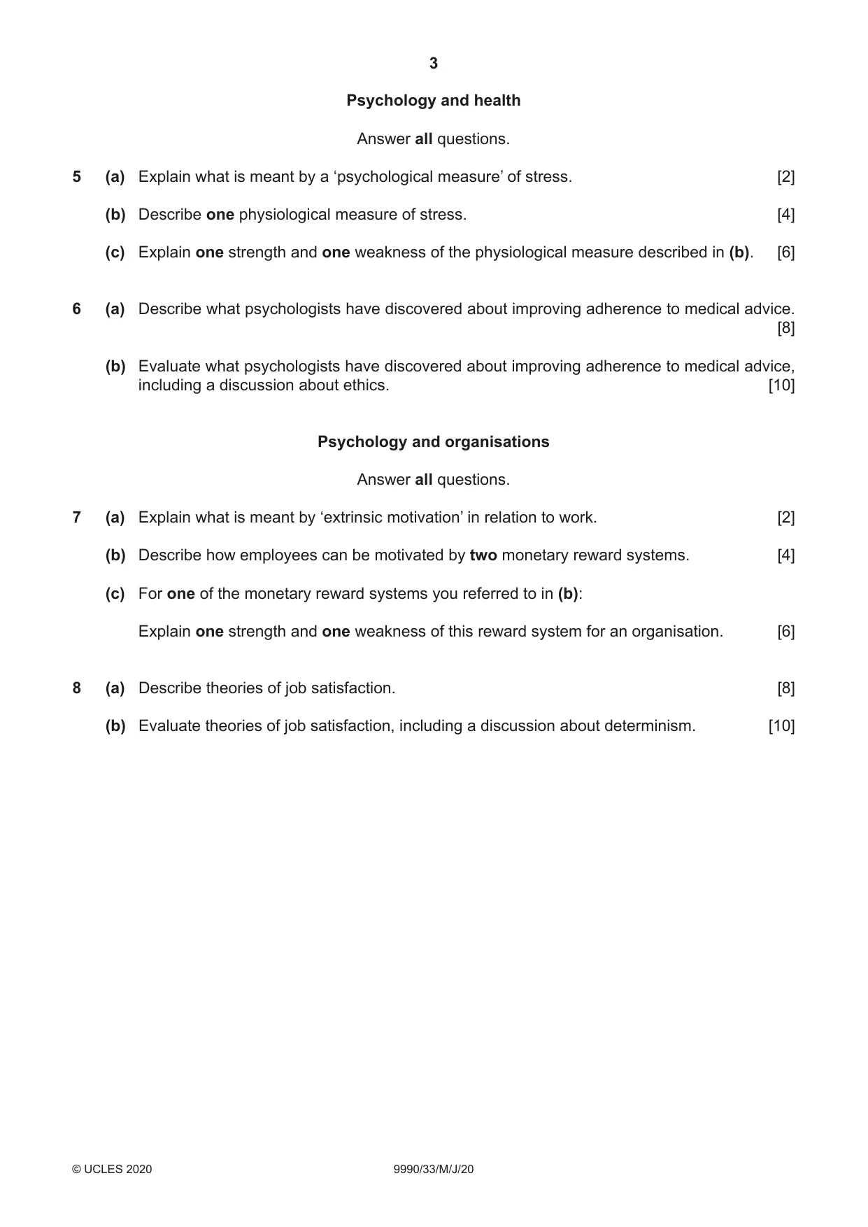 Cambridge A Level Psychology (from 2018) 9990 2020 May/June Paper 3 · Variant 3 question paper, page 3 of 4