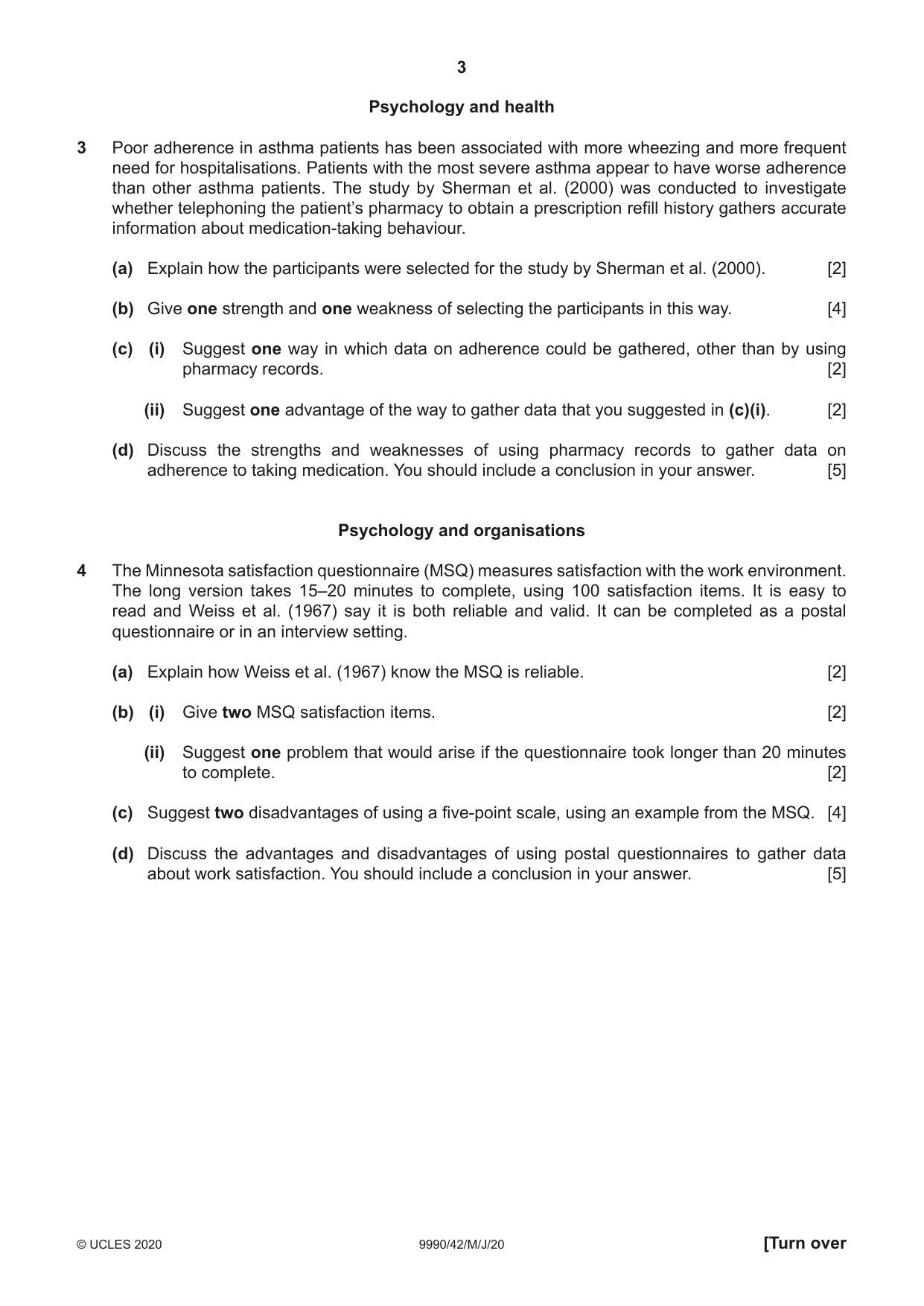 Cambridge A Level Psychology (from 2018) 9990 2020 May/June Paper 4 · Variant 2 question paper, page 3 of 8