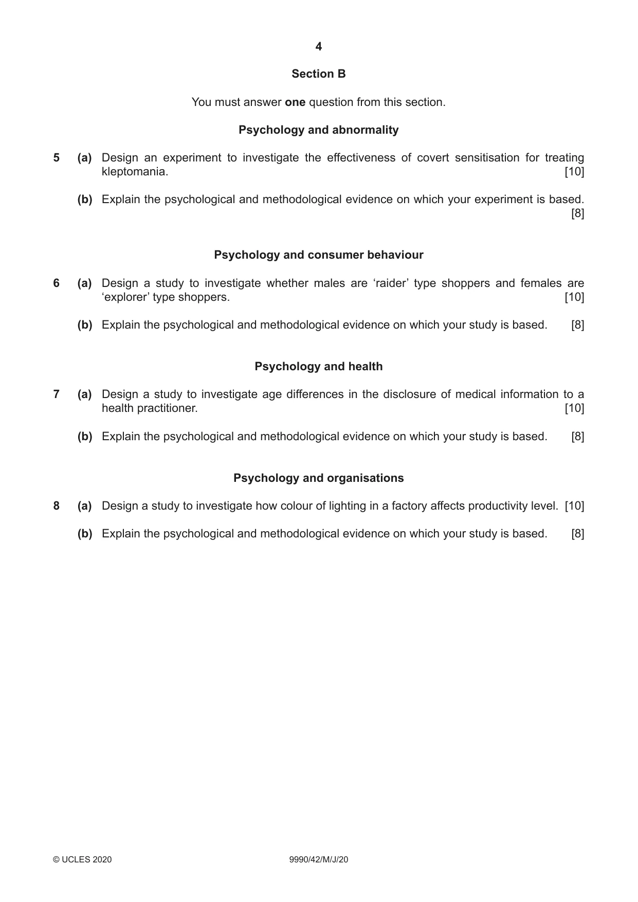 Cambridge A Level Psychology (from 2018) 9990 2020 May/June Paper 4 · Variant 2 question paper, page 4 of 8