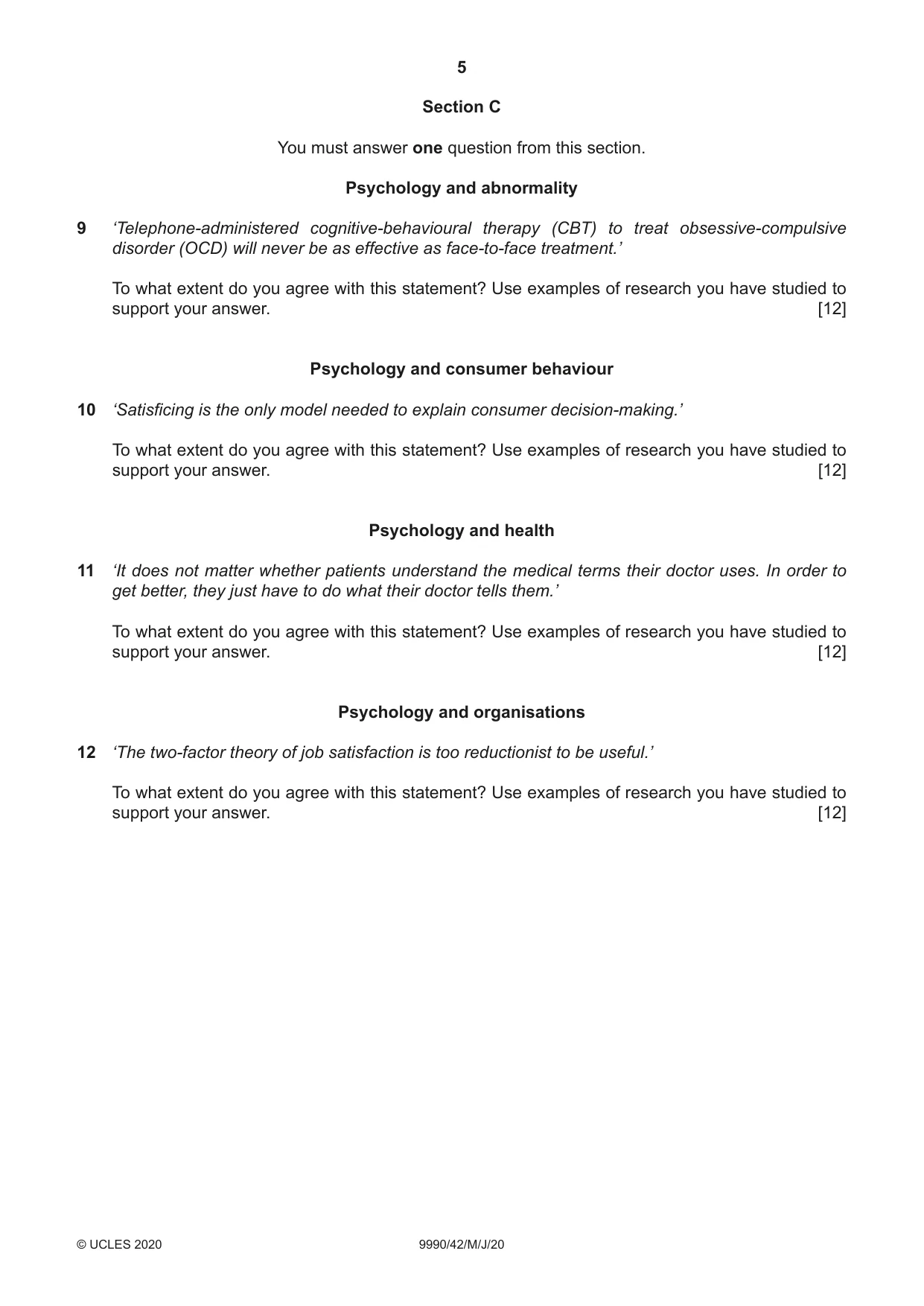 Cambridge A Level Psychology (from 2018) 9990 2020 May/June Paper 4 · Variant 2 question paper, page 5 of 8