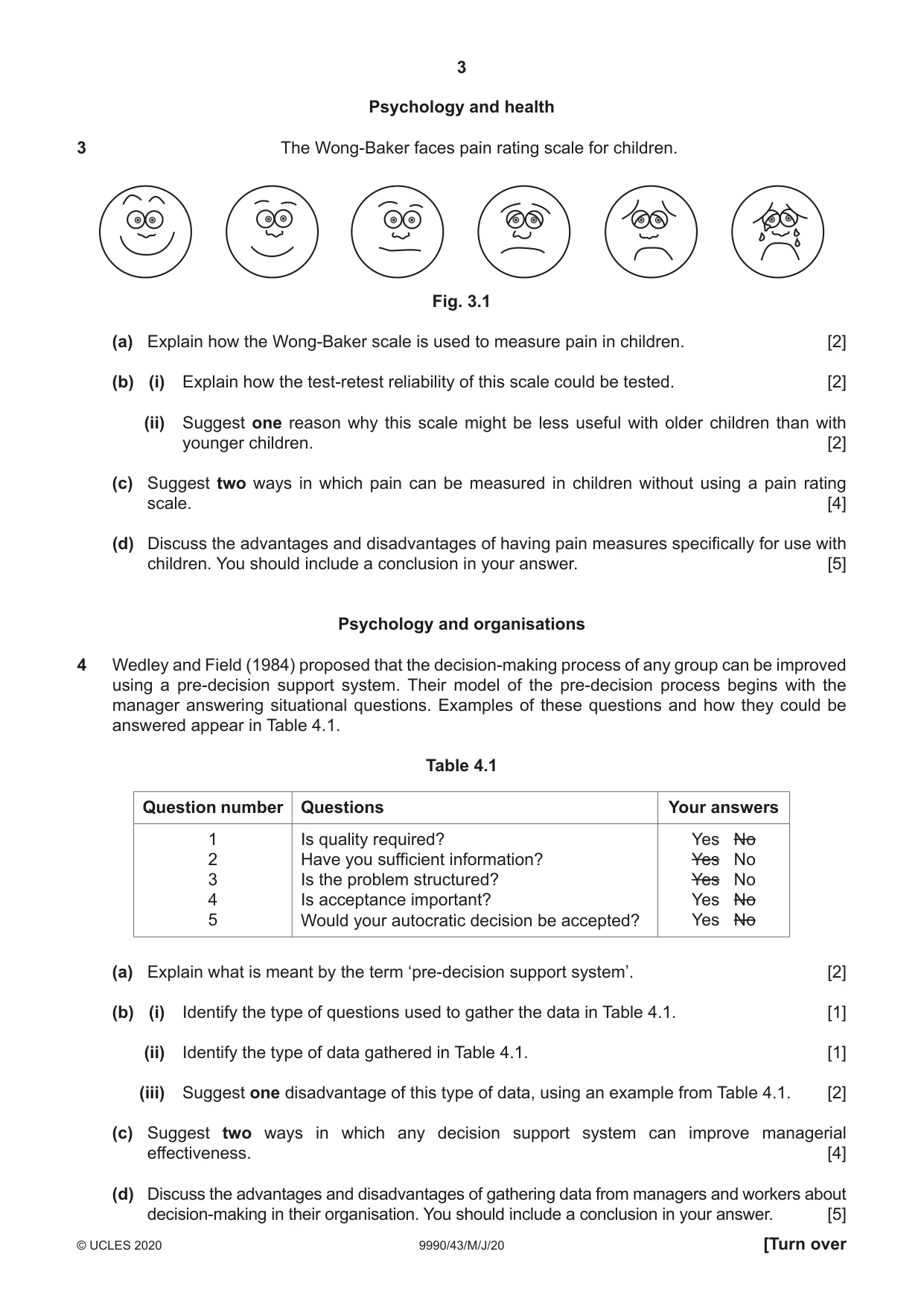 Cambridge A Level Psychology (from 2018) 9990 2020 May/June Paper 4 · Variant 3 question paper, page 3 of 8