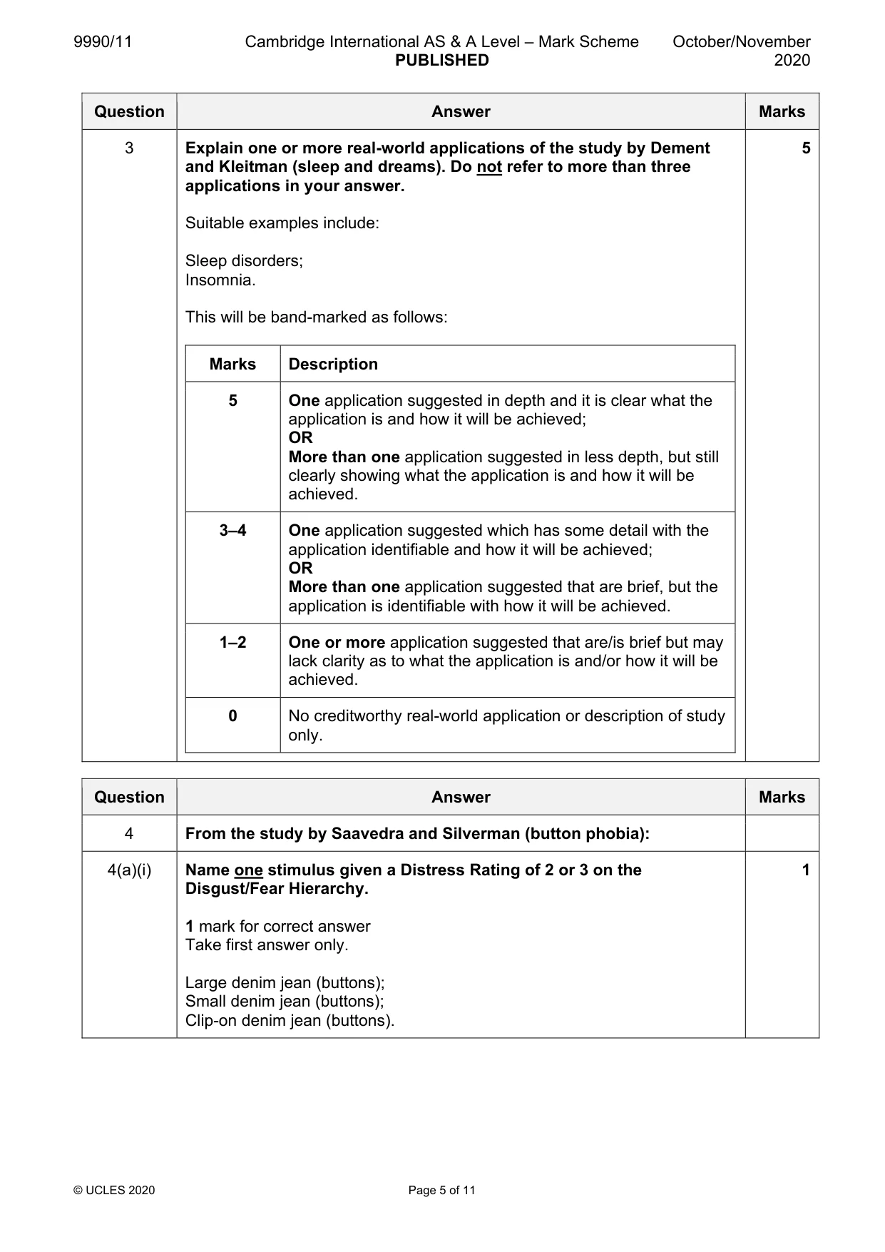 Mark scheme, page 5 of 11
