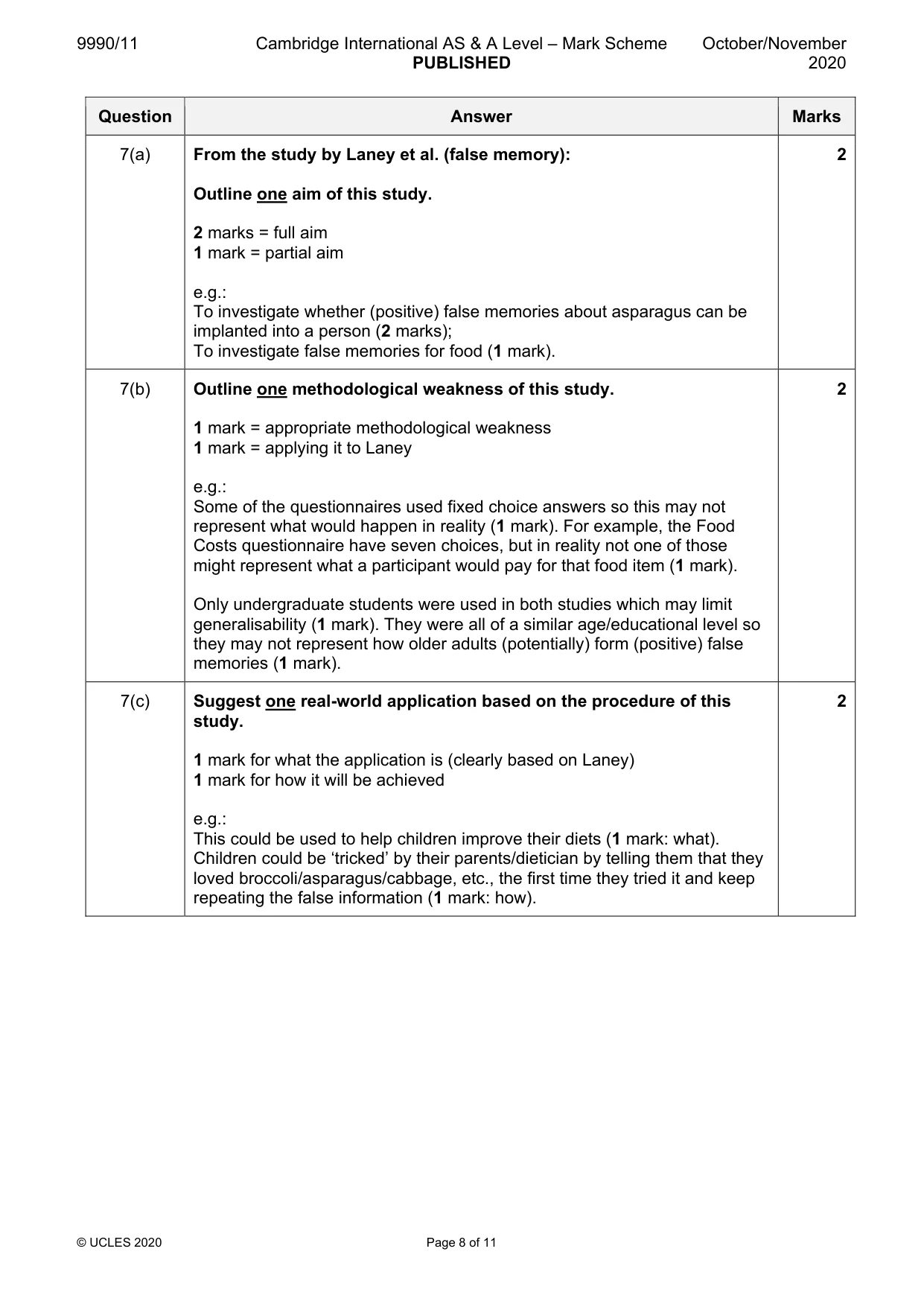 Mark scheme, page 8 of 11