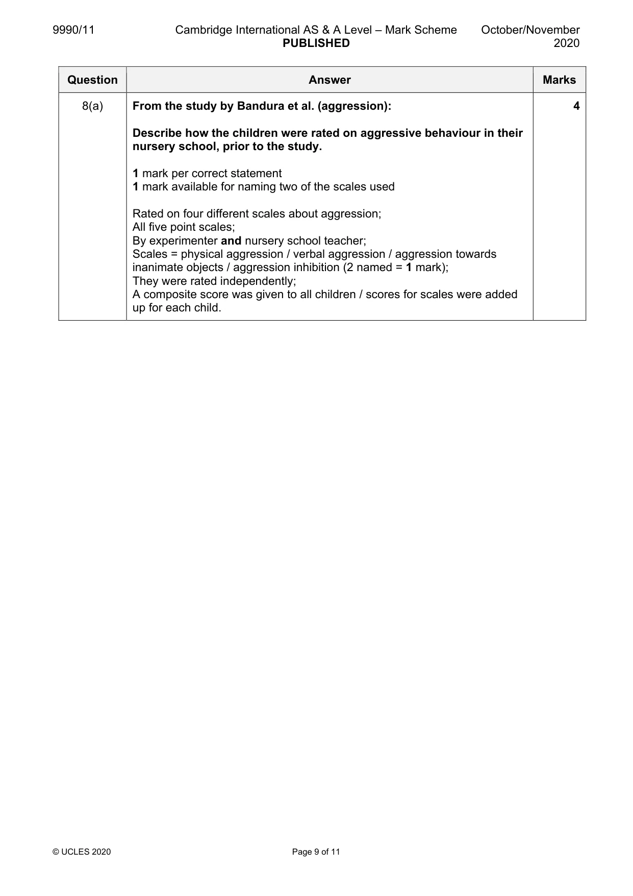 Mark scheme, page 9 of 11