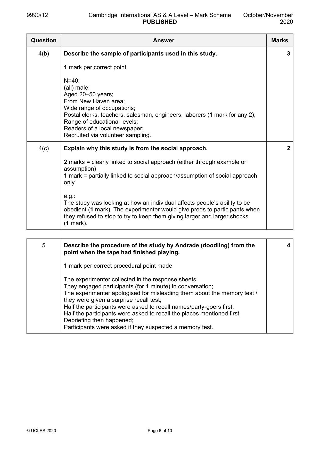 Mark scheme, page 6 of 10
