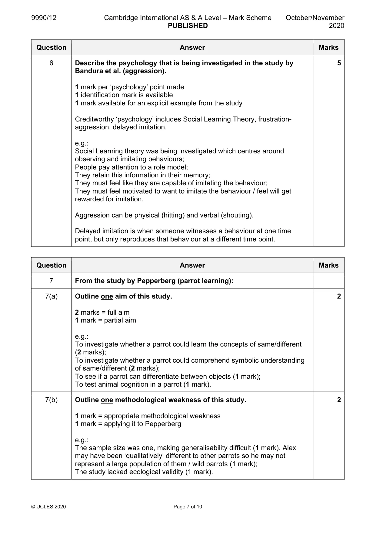 Mark scheme, page 7 of 10