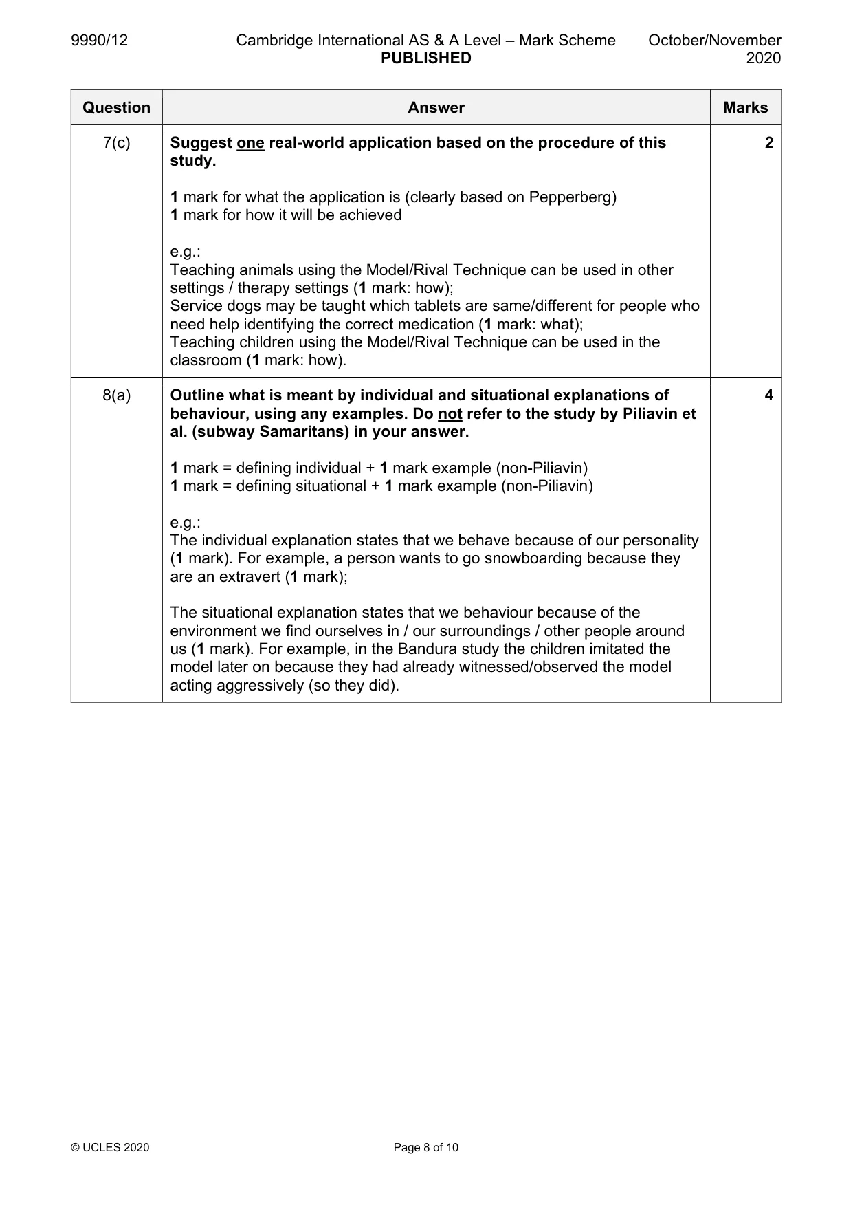 Mark scheme, page 8 of 10