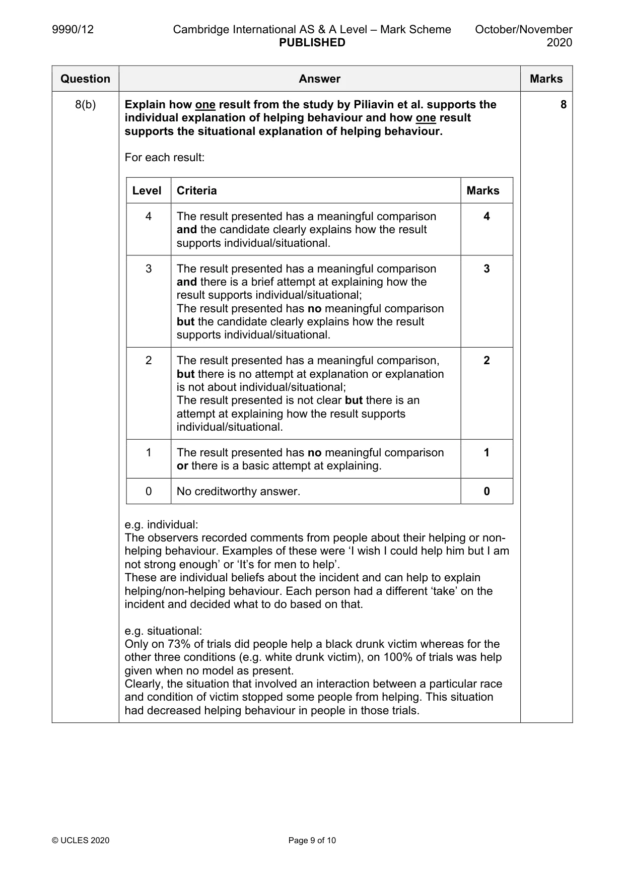 Mark scheme, page 9 of 10