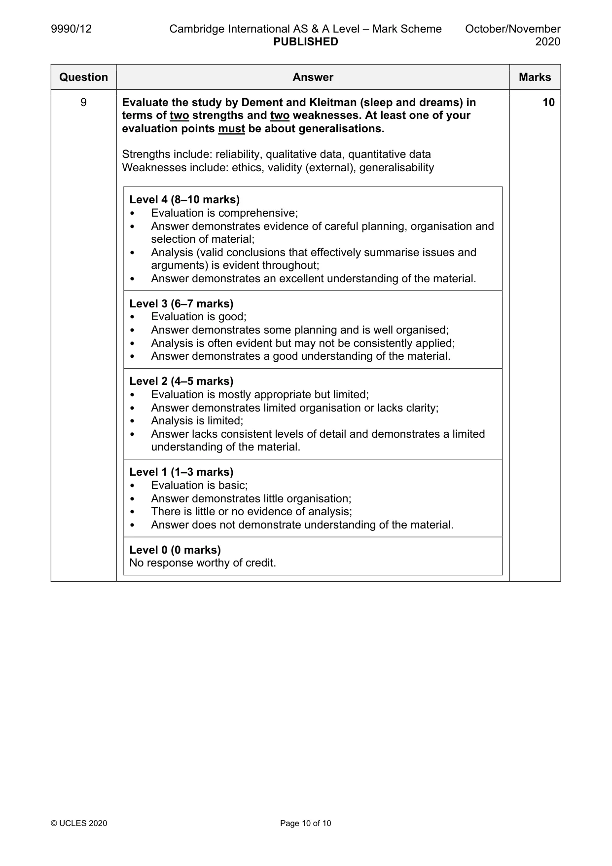 Mark scheme, page 10 of 10