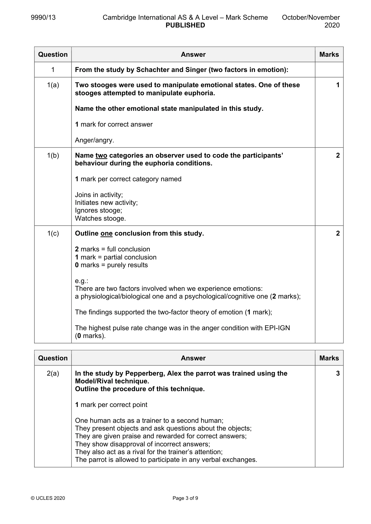 Mark scheme, page 3 of 9