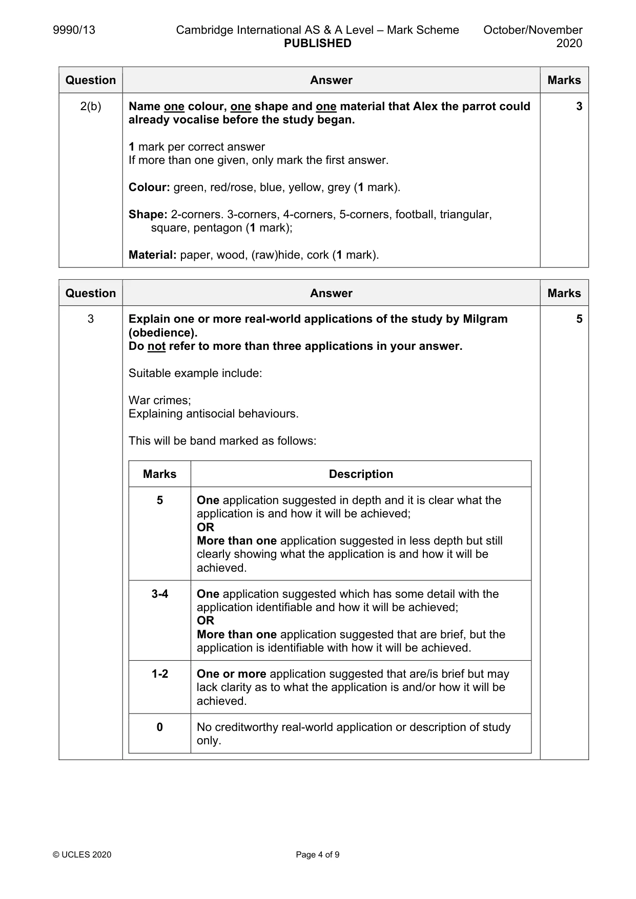Mark scheme, page 4 of 9