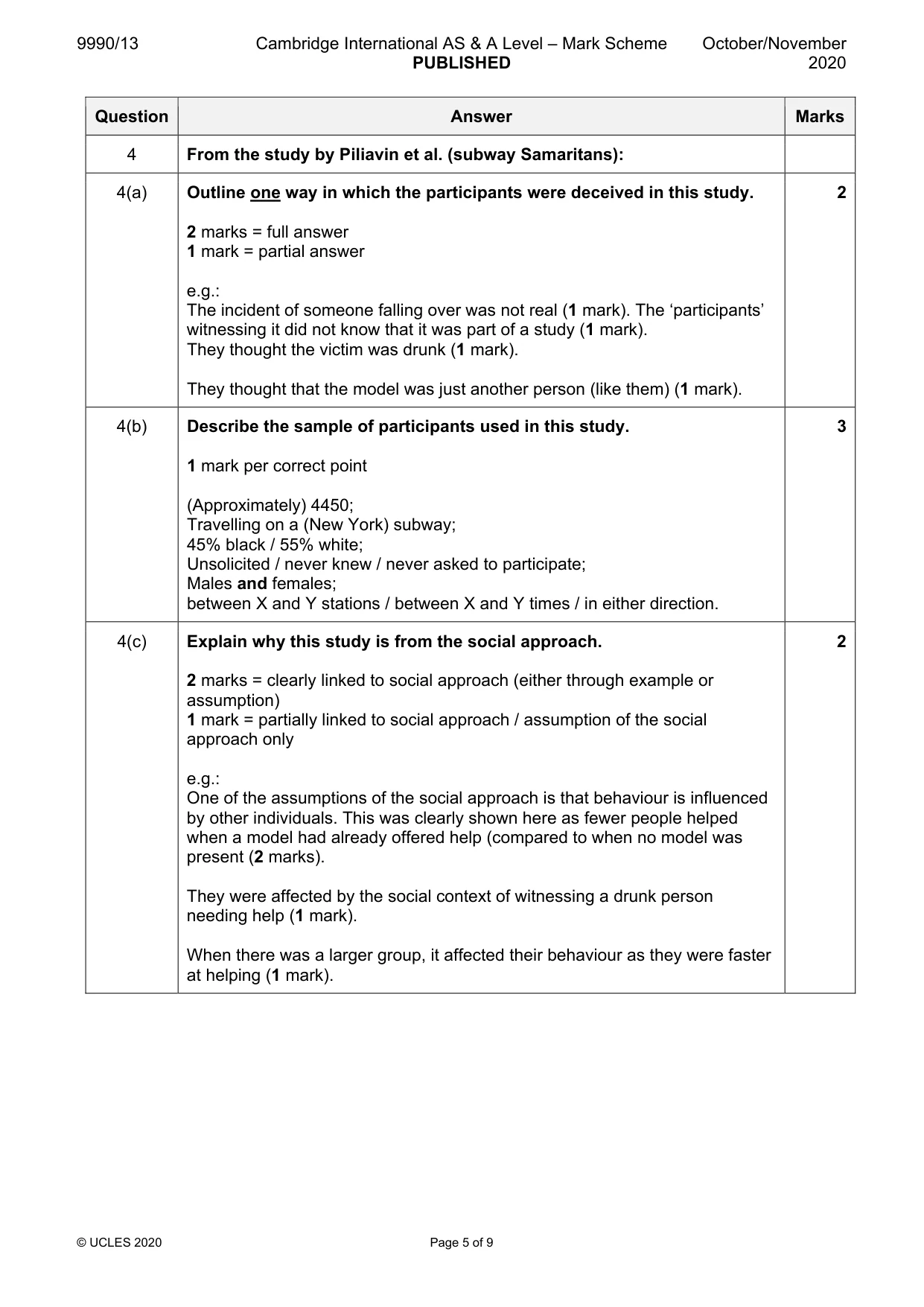 Mark scheme, page 5 of 9