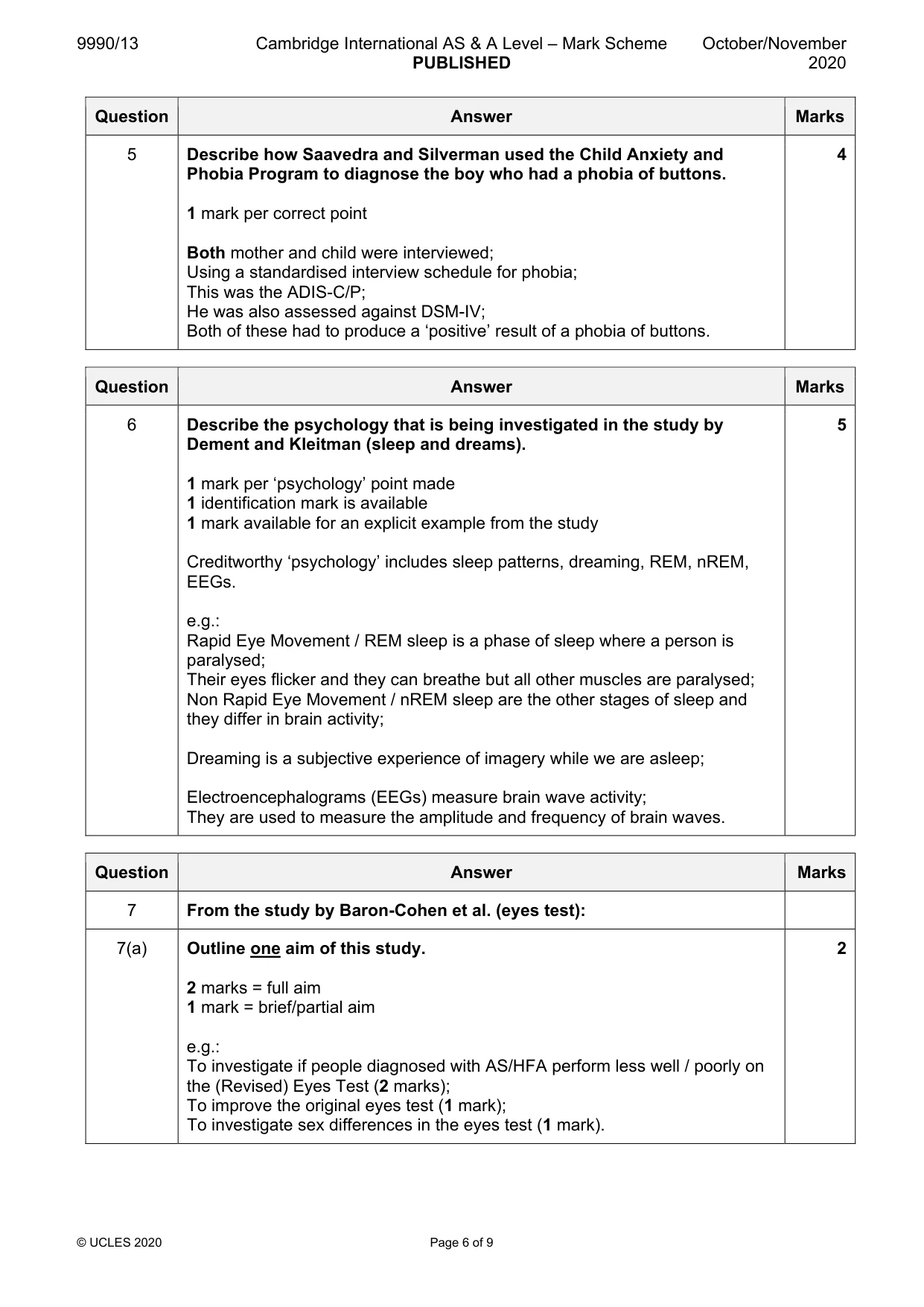 Mark scheme, page 6 of 9