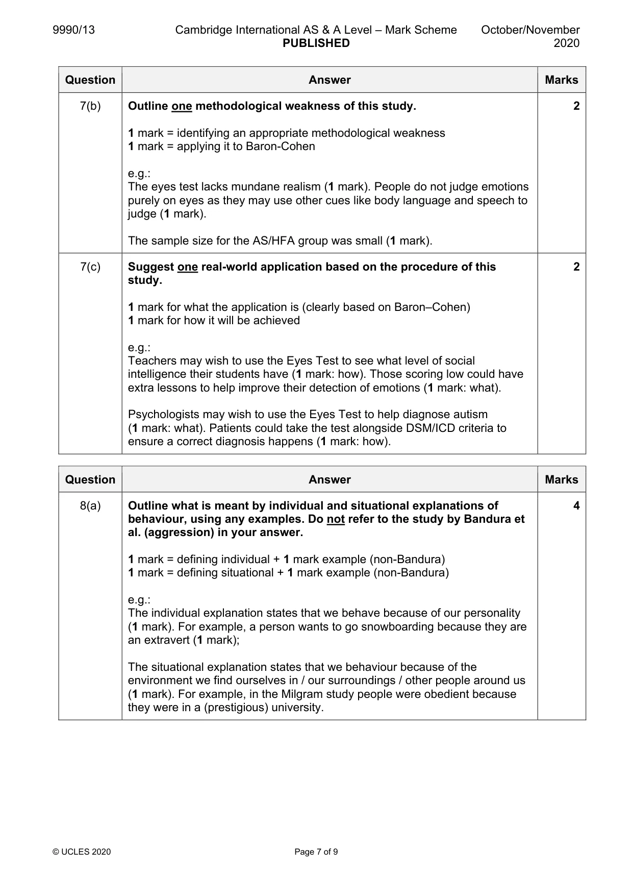 Mark scheme, page 7 of 9