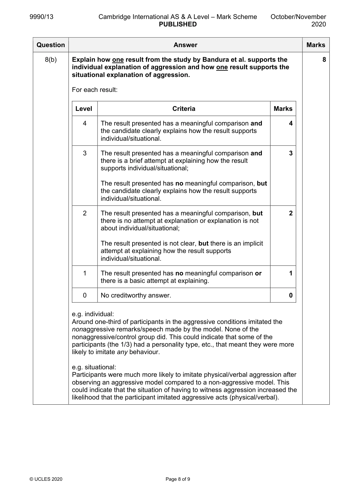Mark scheme, page 8 of 9