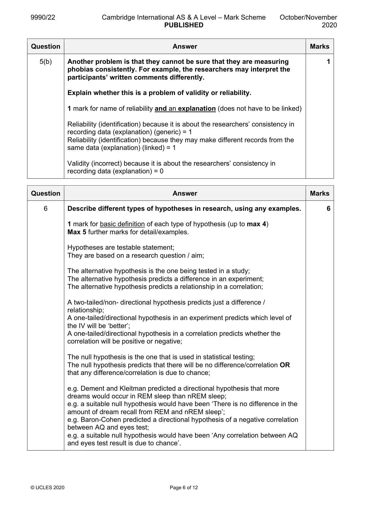 Mark scheme, page 6 of 12