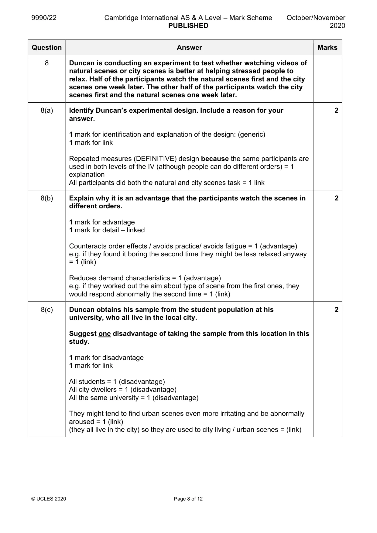 Mark scheme, page 8 of 12