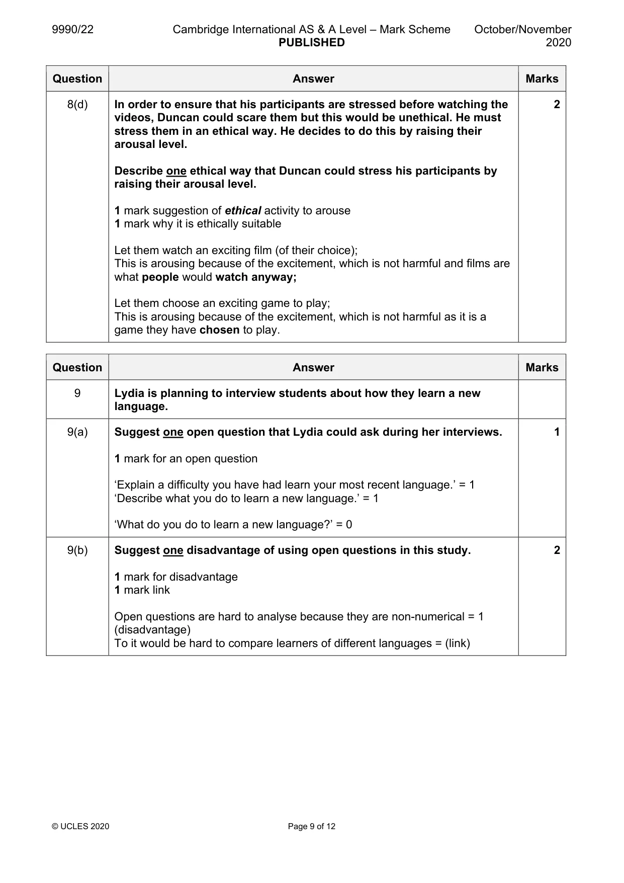 Mark scheme, page 9 of 12