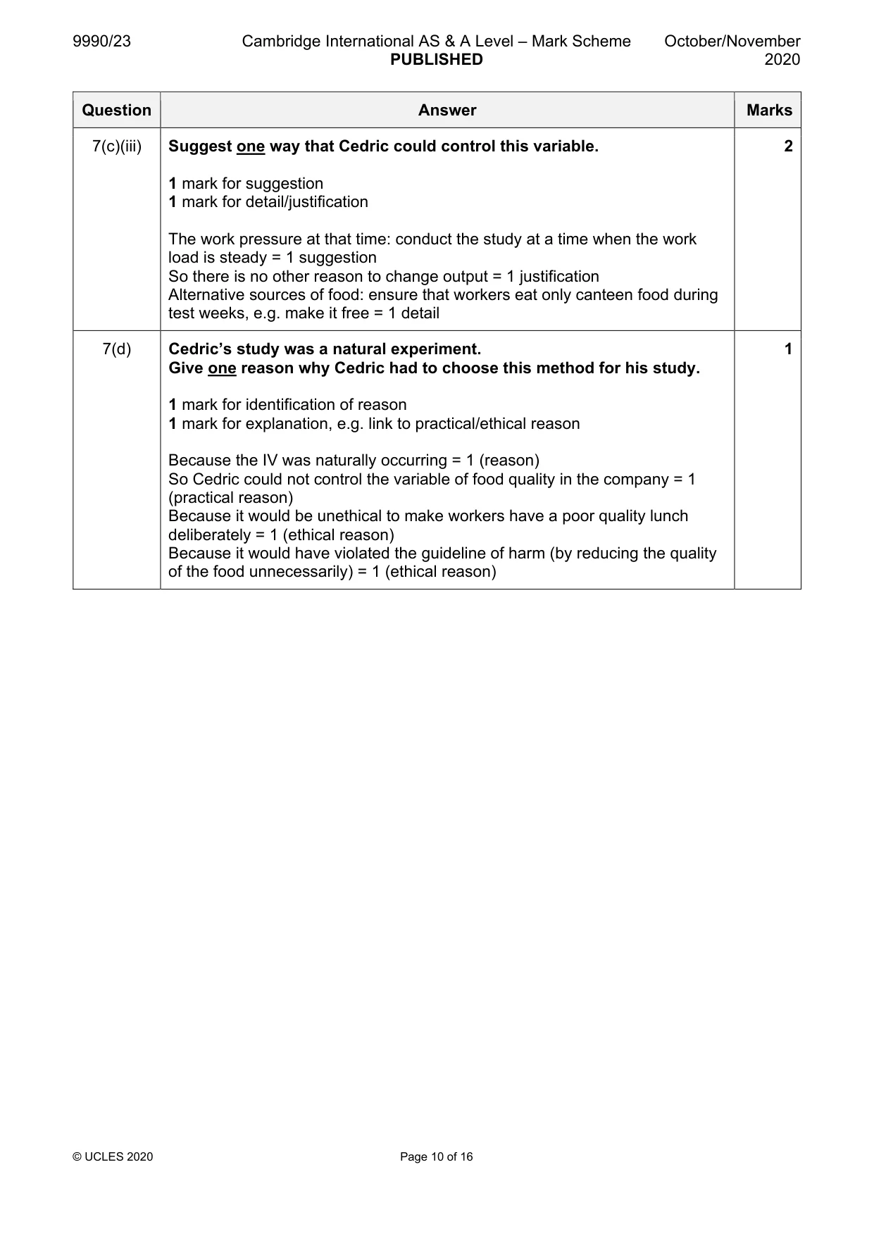 Mark scheme, page 10 of 16