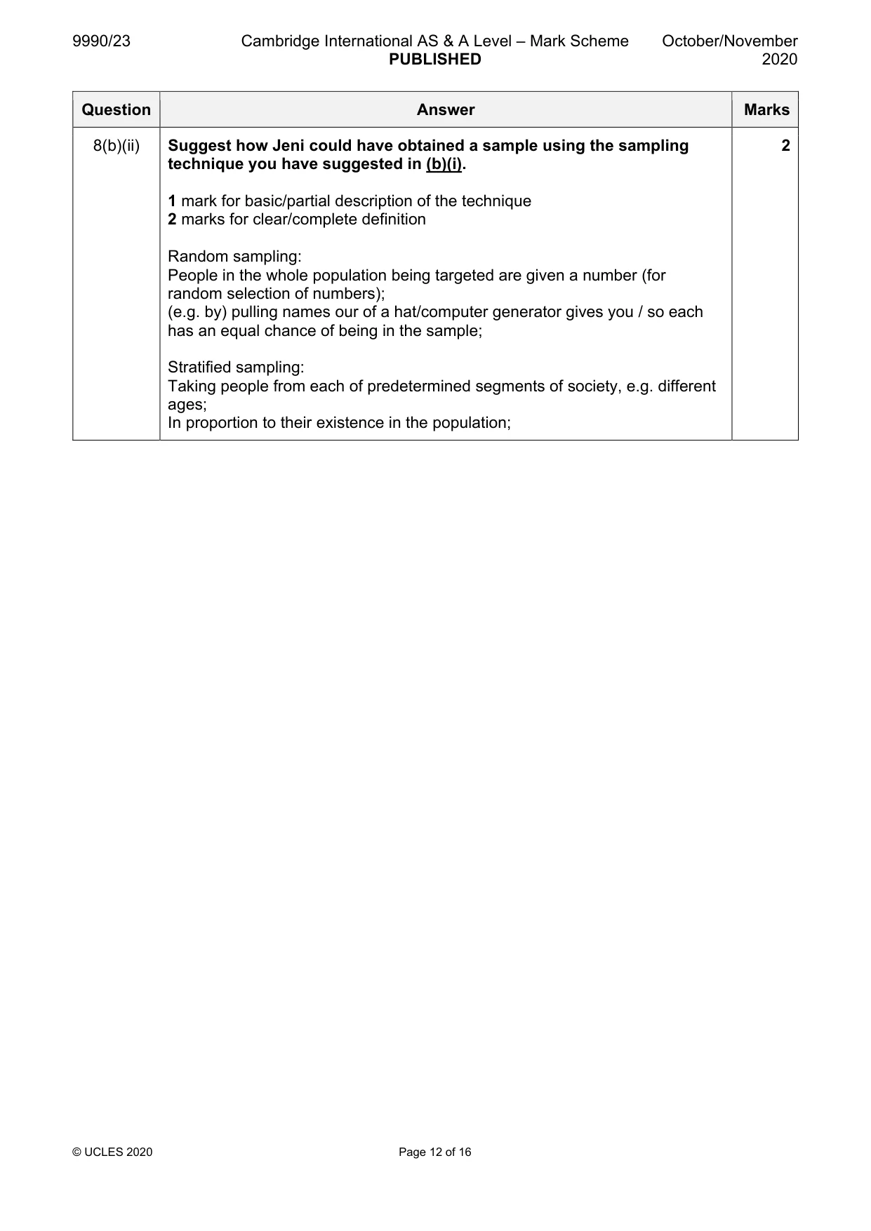 Mark scheme, page 12 of 16