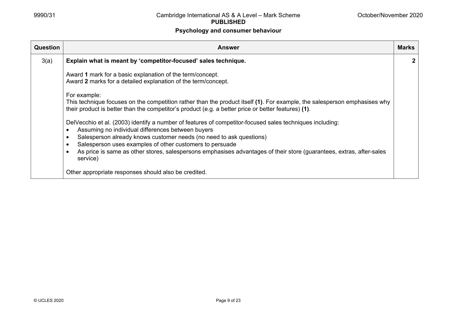 Mark scheme, page 9 of 23
