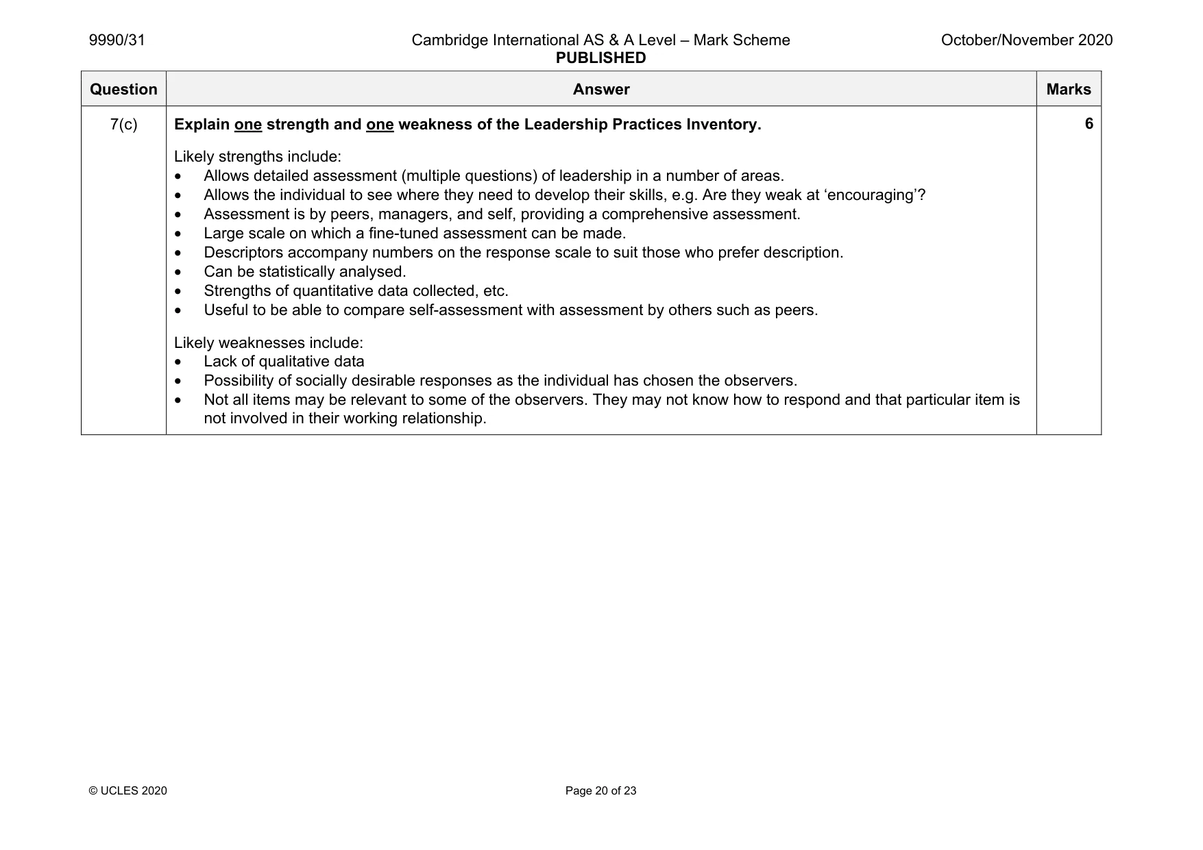 Mark scheme, page 20 of 23