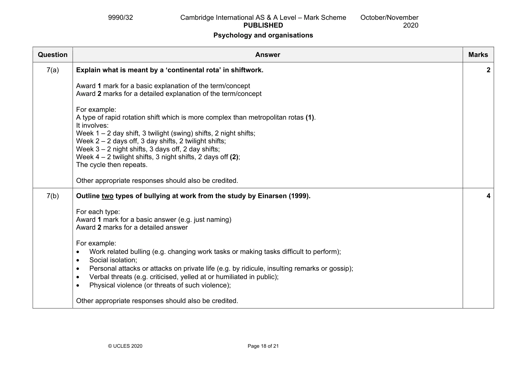 Mark scheme, page 18 of 21