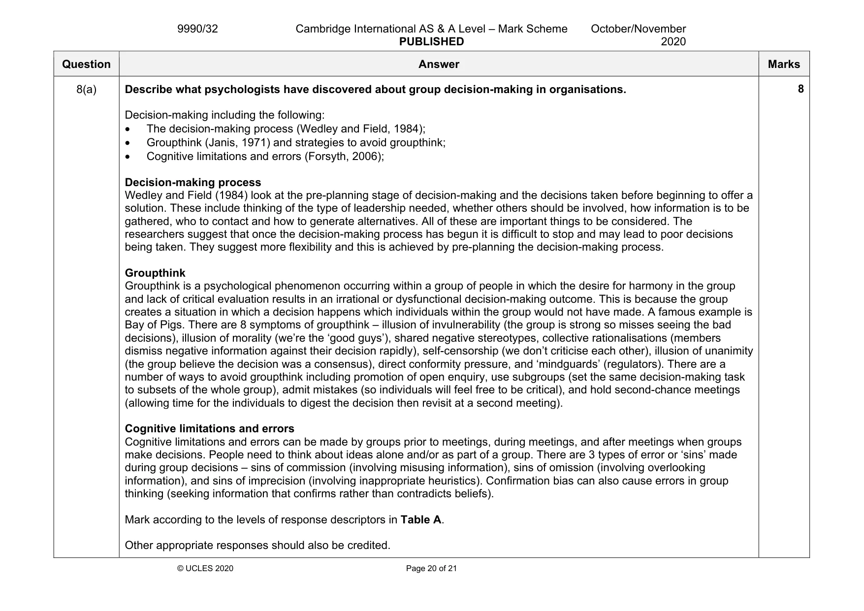 Mark scheme, page 20 of 21