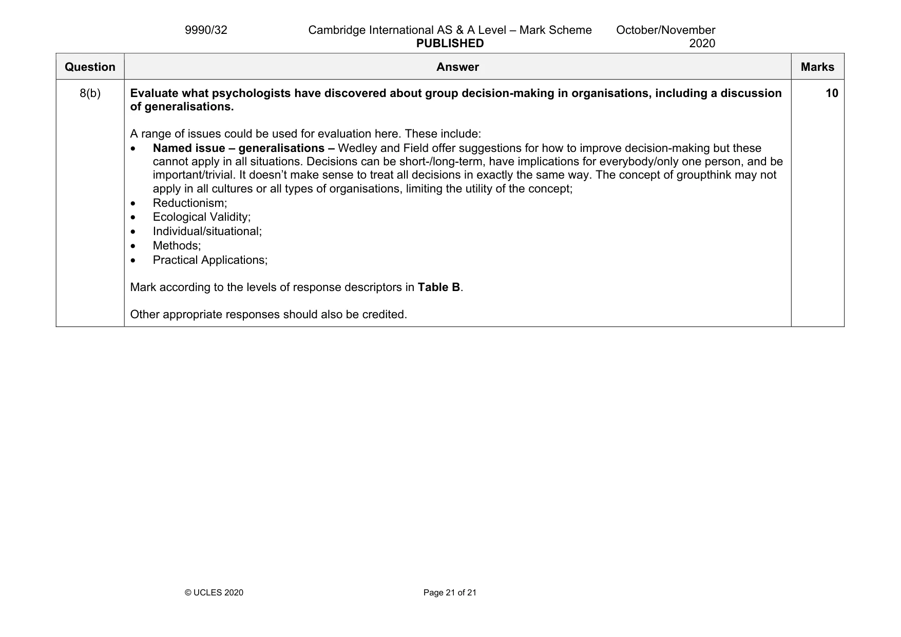 Mark scheme, page 21 of 21