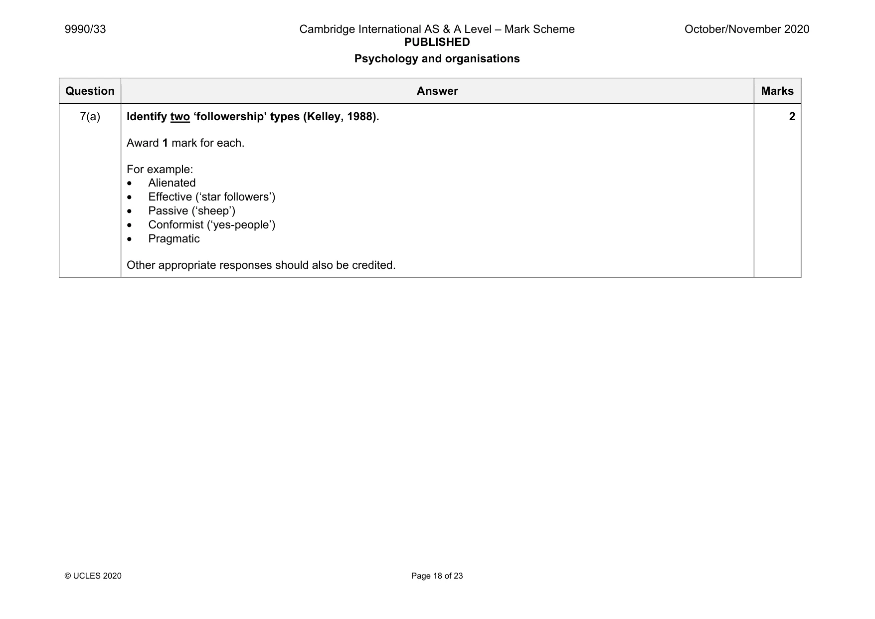 Mark scheme, page 18 of 23