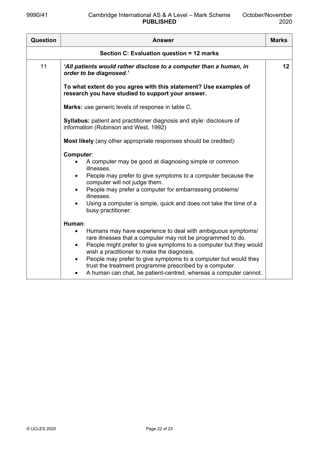 Mark scheme, page 22 of 23