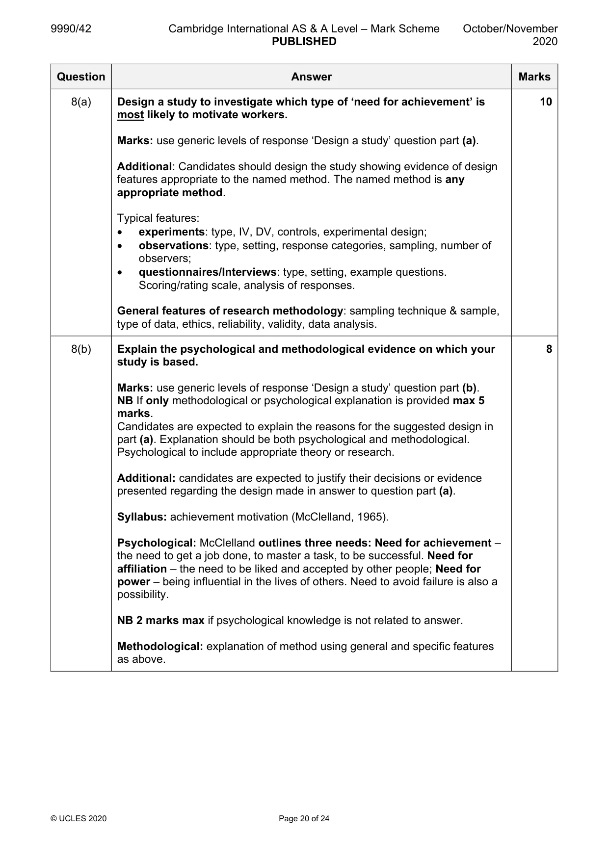 Mark scheme, page 20 of 24