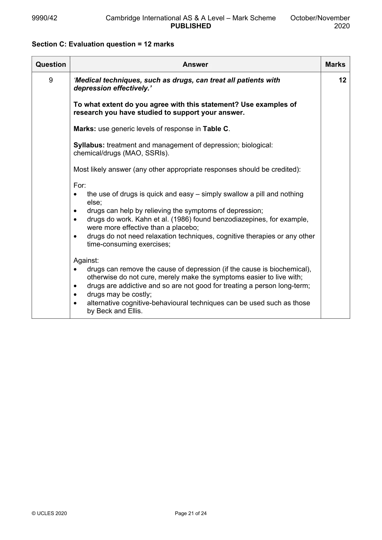 Mark scheme, page 21 of 24