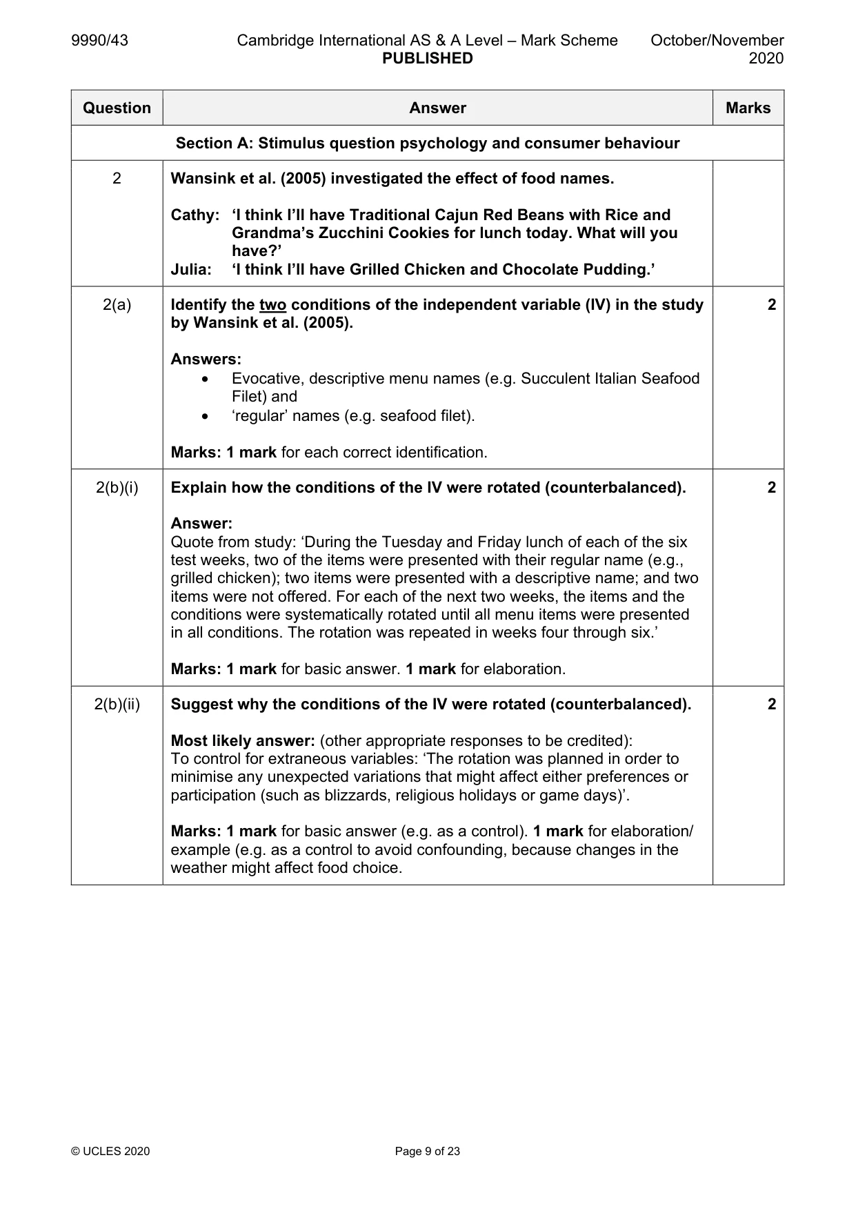 Mark scheme, page 9 of 23