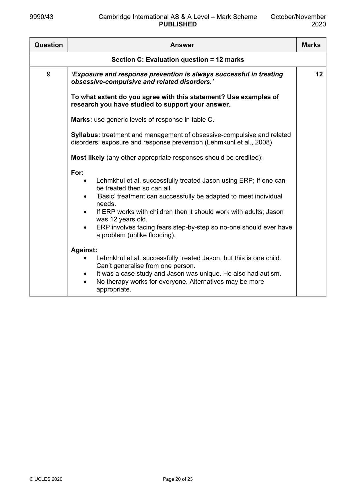 Mark scheme, page 20 of 23